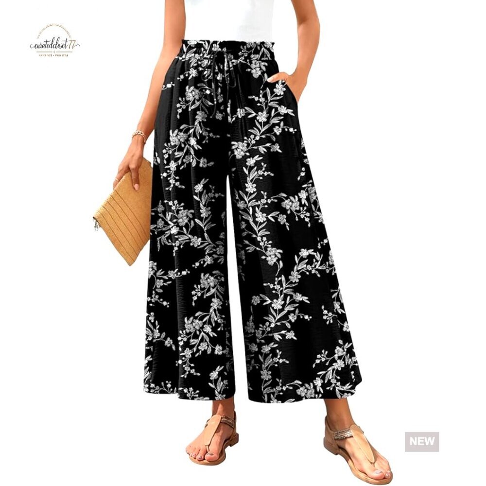 Wide Leg Palazzo Pants Elastic Waist with Pockets Casual Dressy